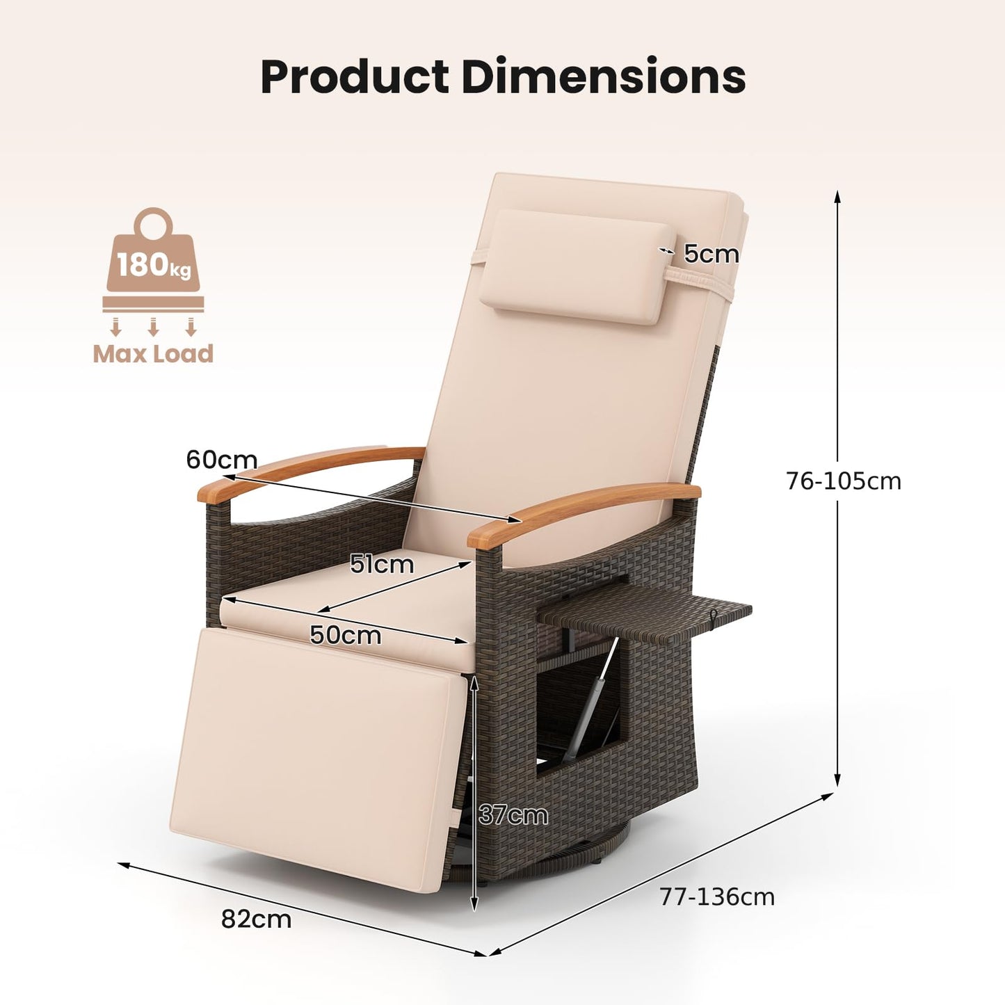 360 Degree Swivel Garden Recliner Chair with Adjustable Backrest & Footrest