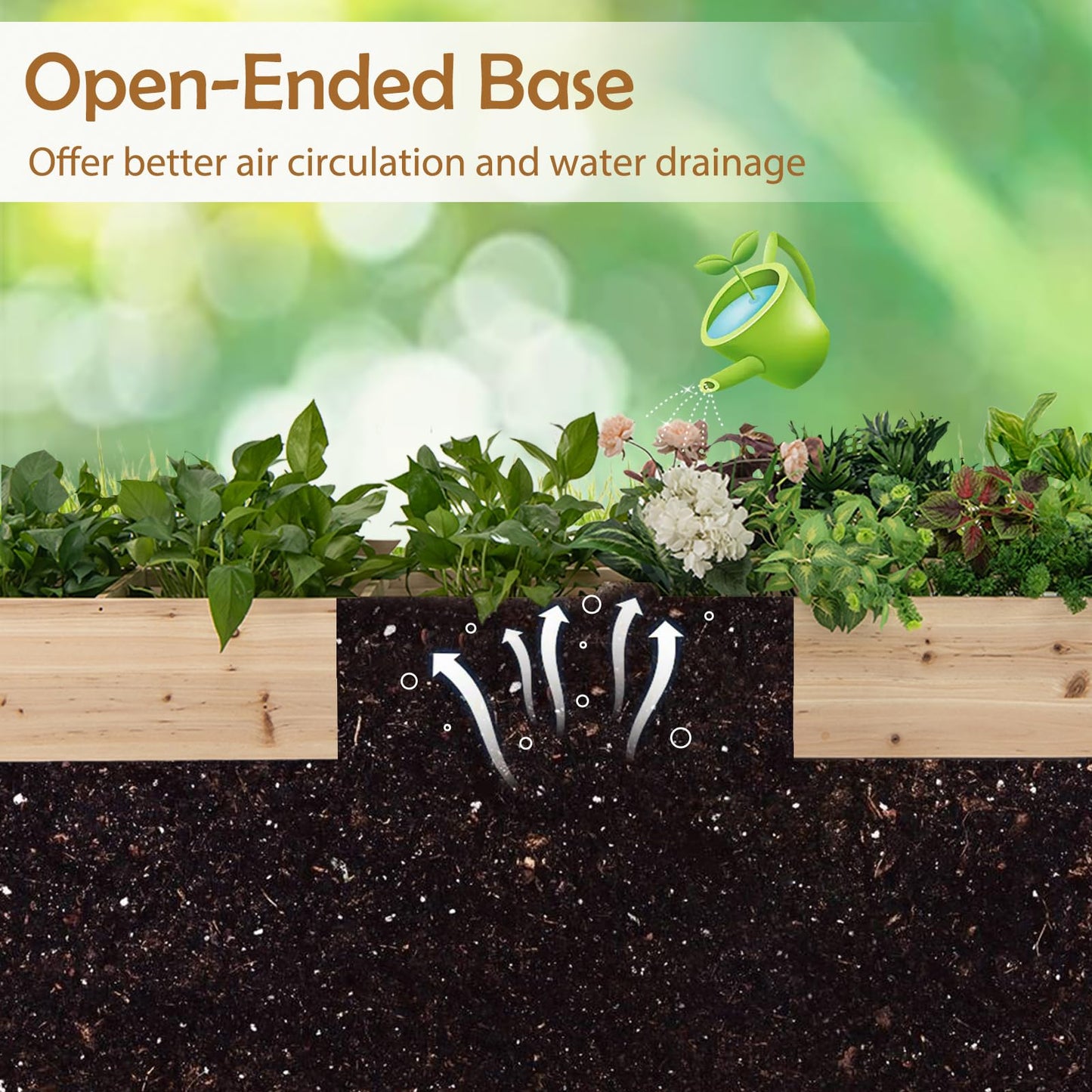 Wooden Raised Garden Bed with 2 Planter Boxes and Dividers