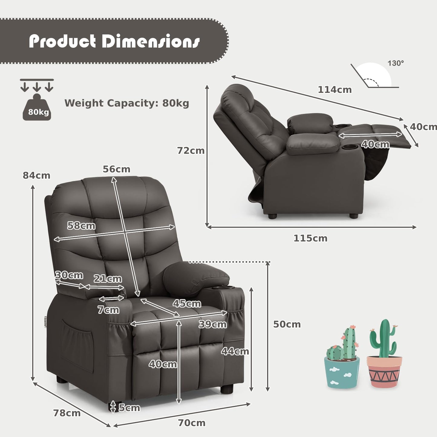 PU Leather Upholstered Children Armchair Sofa with Footrest