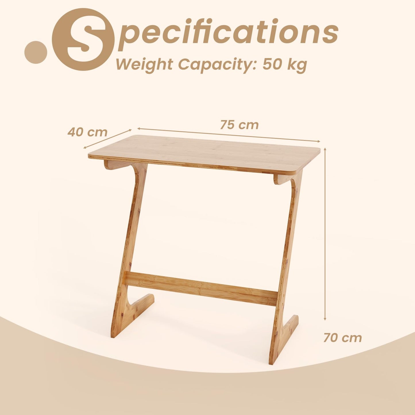 Z Shaped Bamboo Sofa Side End Couch Table for Snacks and Drinks