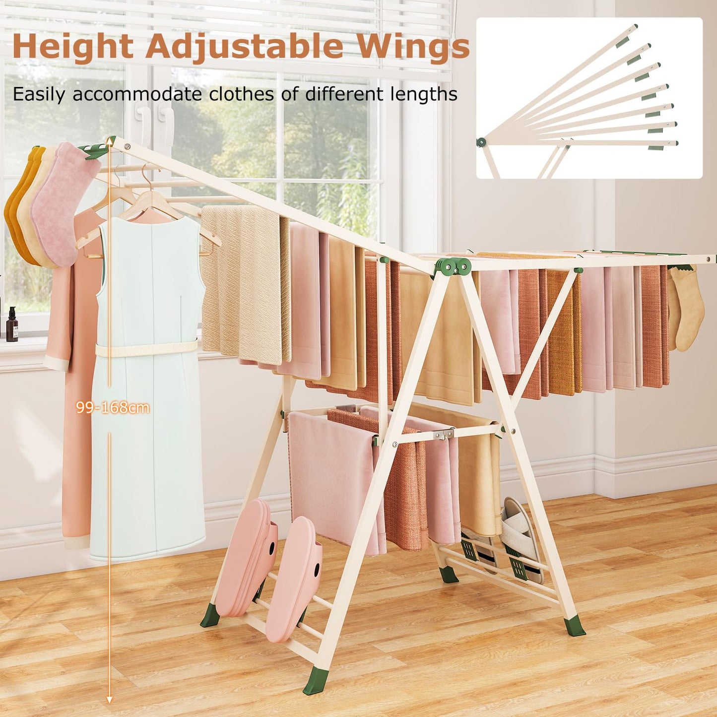 Indoor Outdoor Freestanding Metal Laundry Rack (184x56x99-168cm)