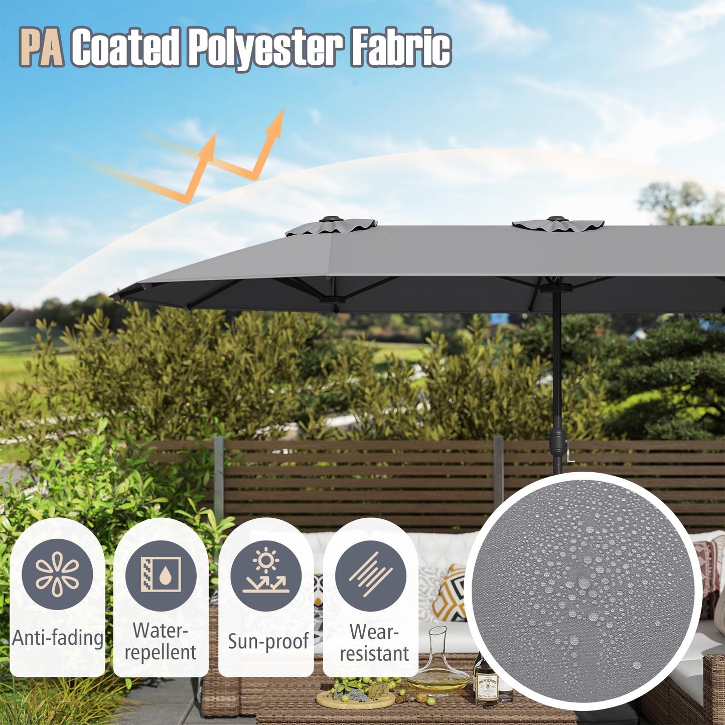 4m Outdoor Extra Large Double-sided Patio Parasol with Base