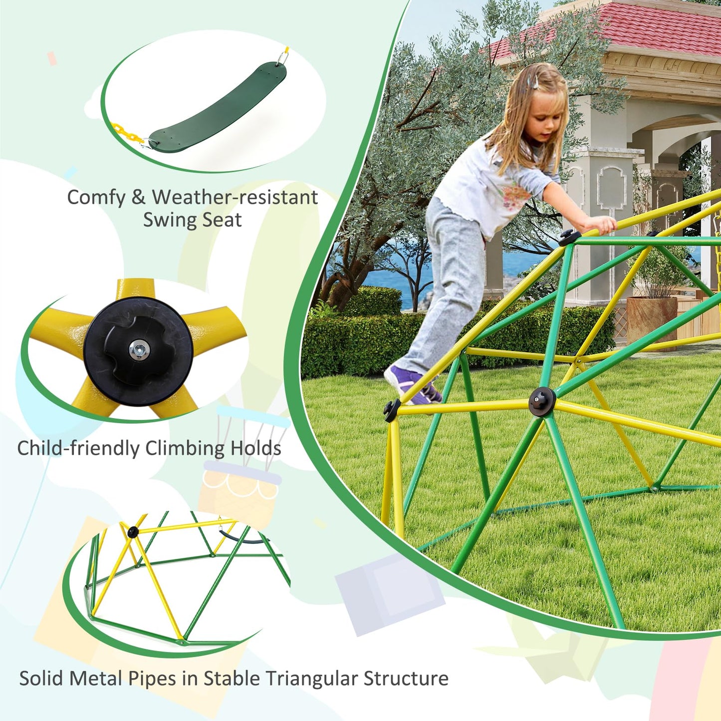 10FT Toddler Climbing Frame Monkey Bar Jungle Gym with Swing