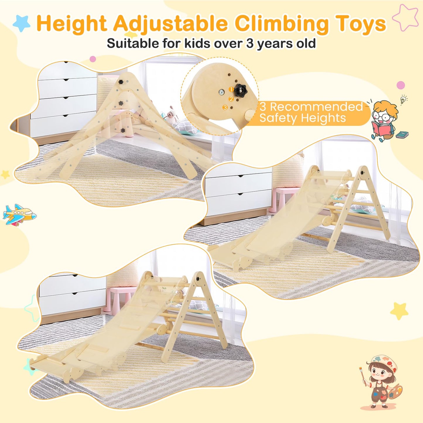 Foldable Kids Indoor Gym Playset with Double-side Ramp