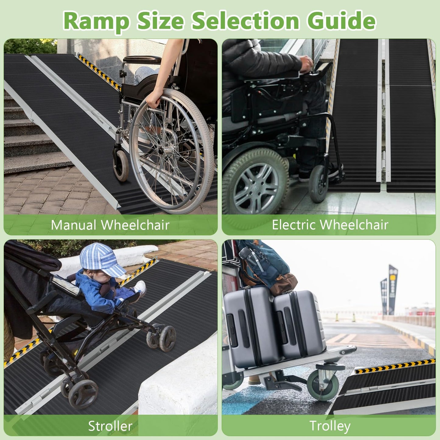 5FT Wheelchair Ramp with Transition Plate and Reflective Warning Stickers