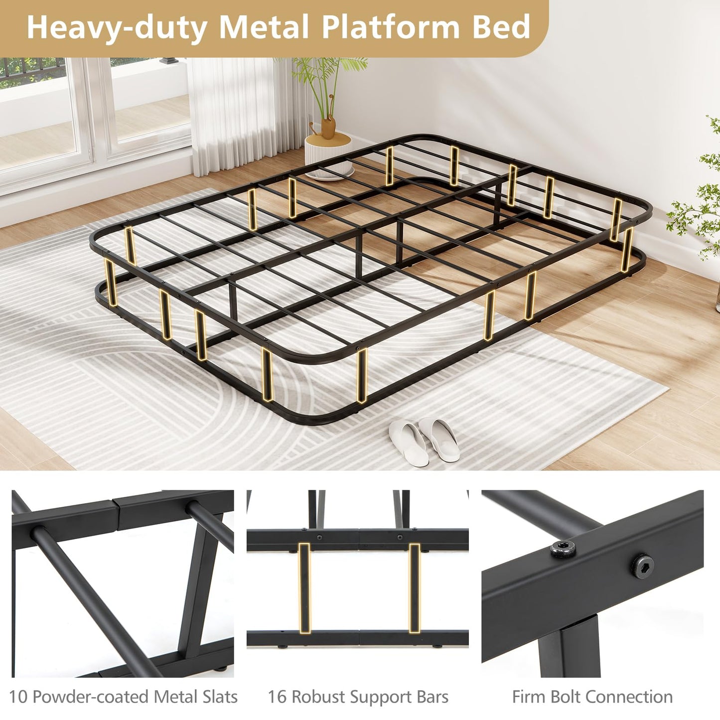 Double/King Size Bed Frame with Metal Slat Support No Box Spring Needed