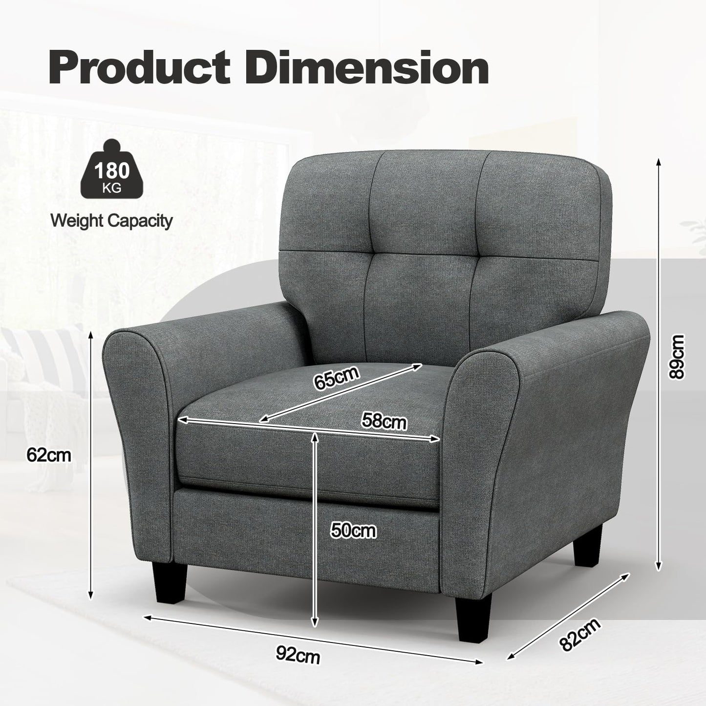 Tufted Upholstered Accent Chair with Non-slip Foot Pads