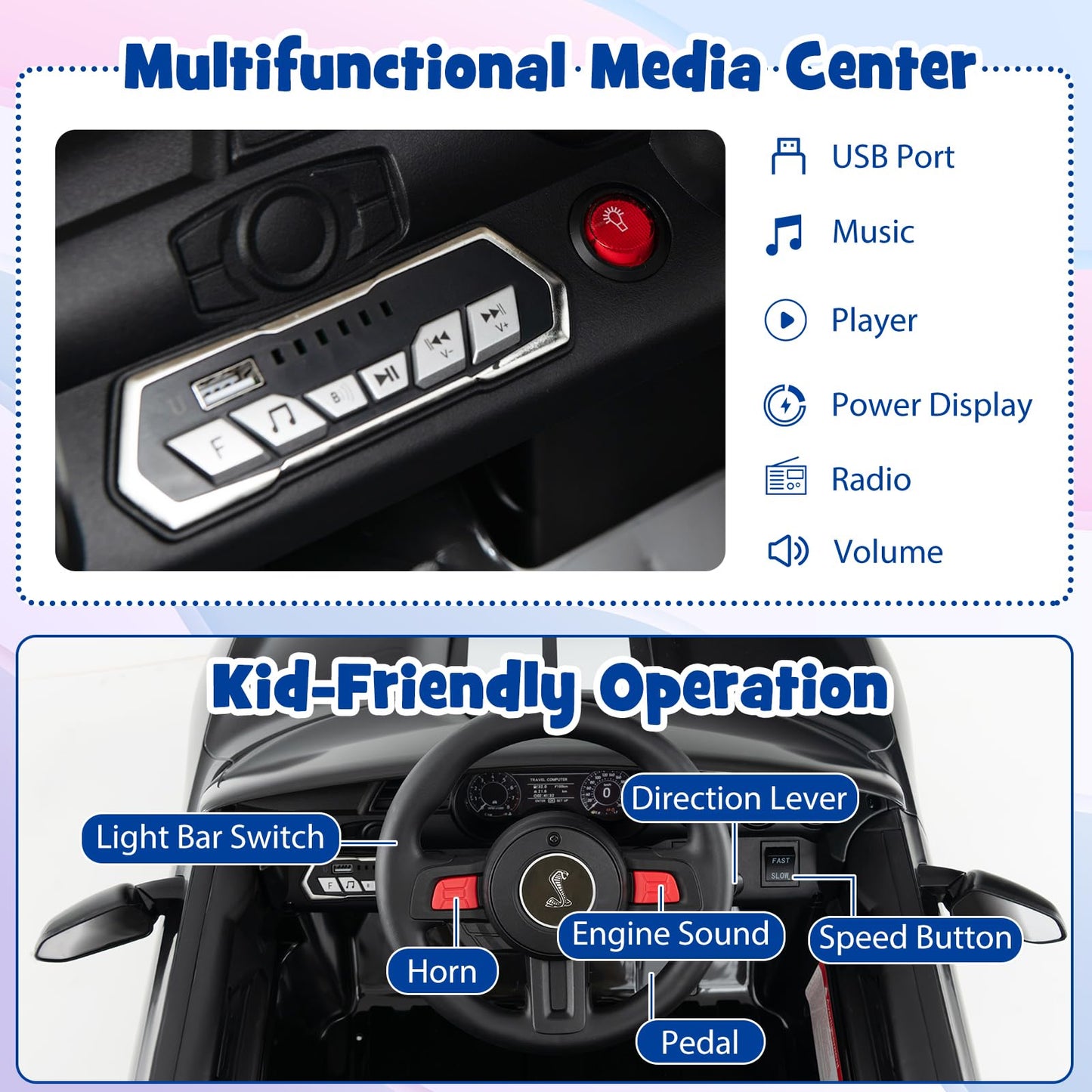 12V Kids Ride on Car Electric Licensed Ford Mustang Shelby GT500 for Kids Aged 3-8