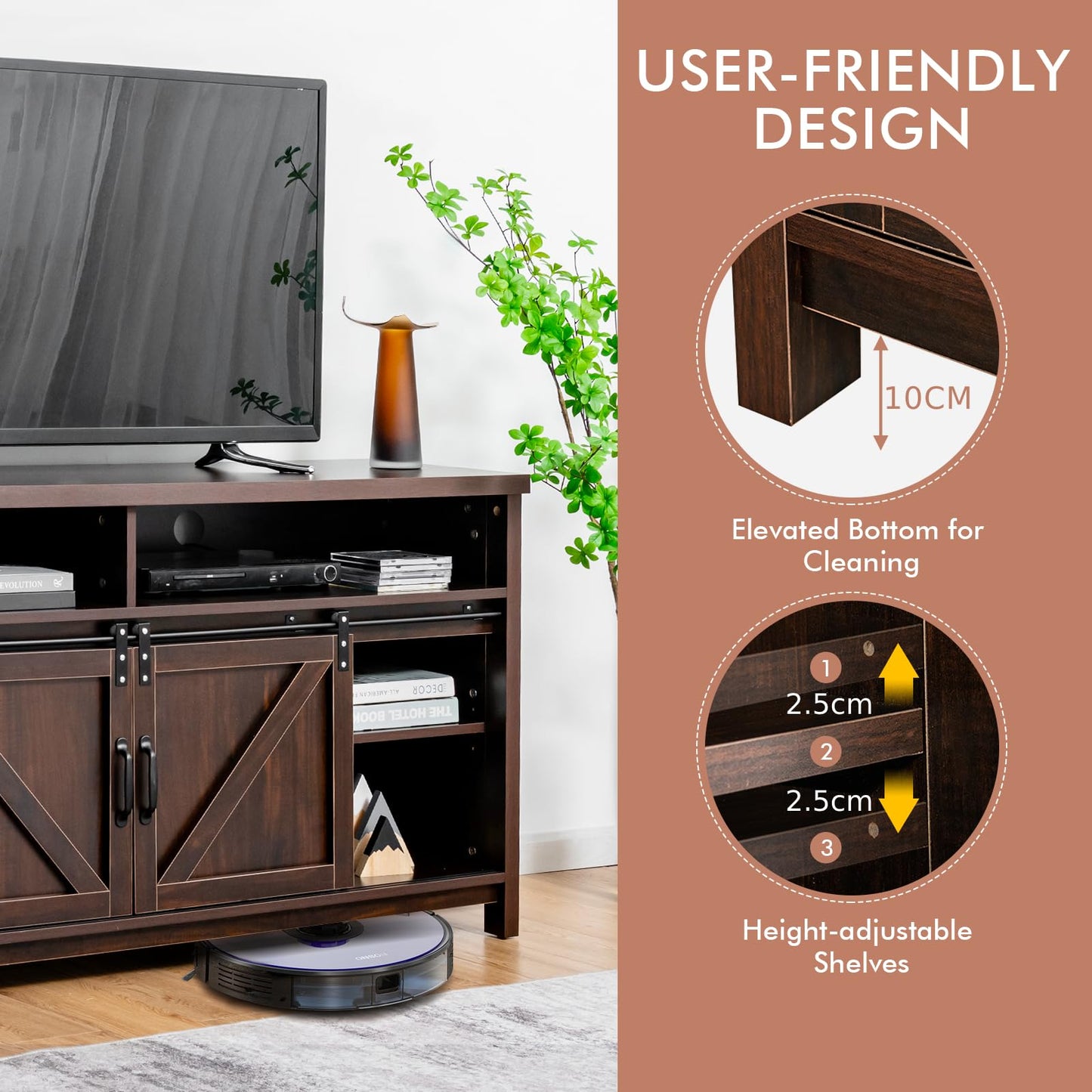 Sliding Barn Door Farmhouse Flat Screen Console for 65 Inch TVs