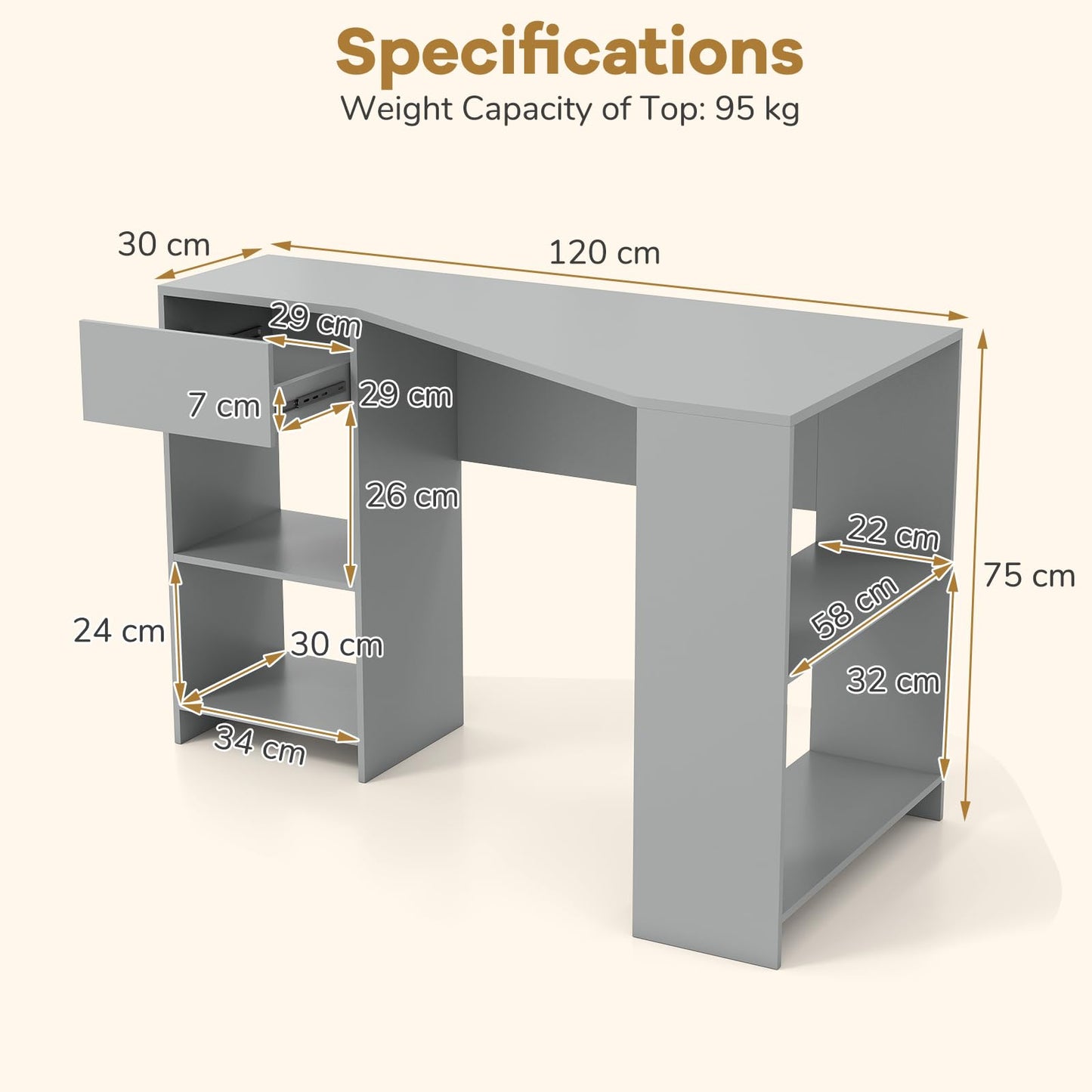 L-Shaped Computer Desk with Storage and Open Shelves for Living Room Bedroom