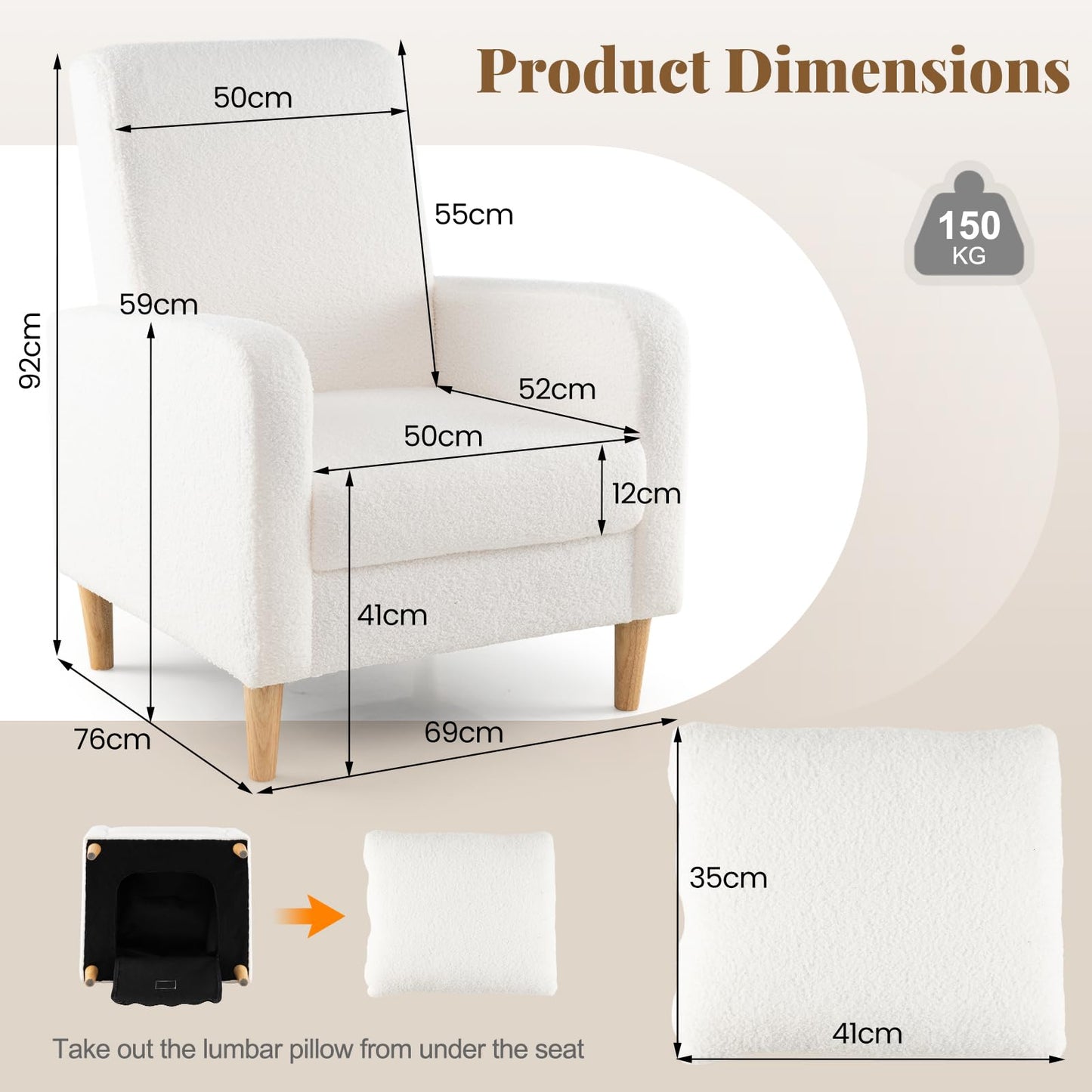 Modern Upholstered Sofa Chair with Lumbar Pillow for Living Room
