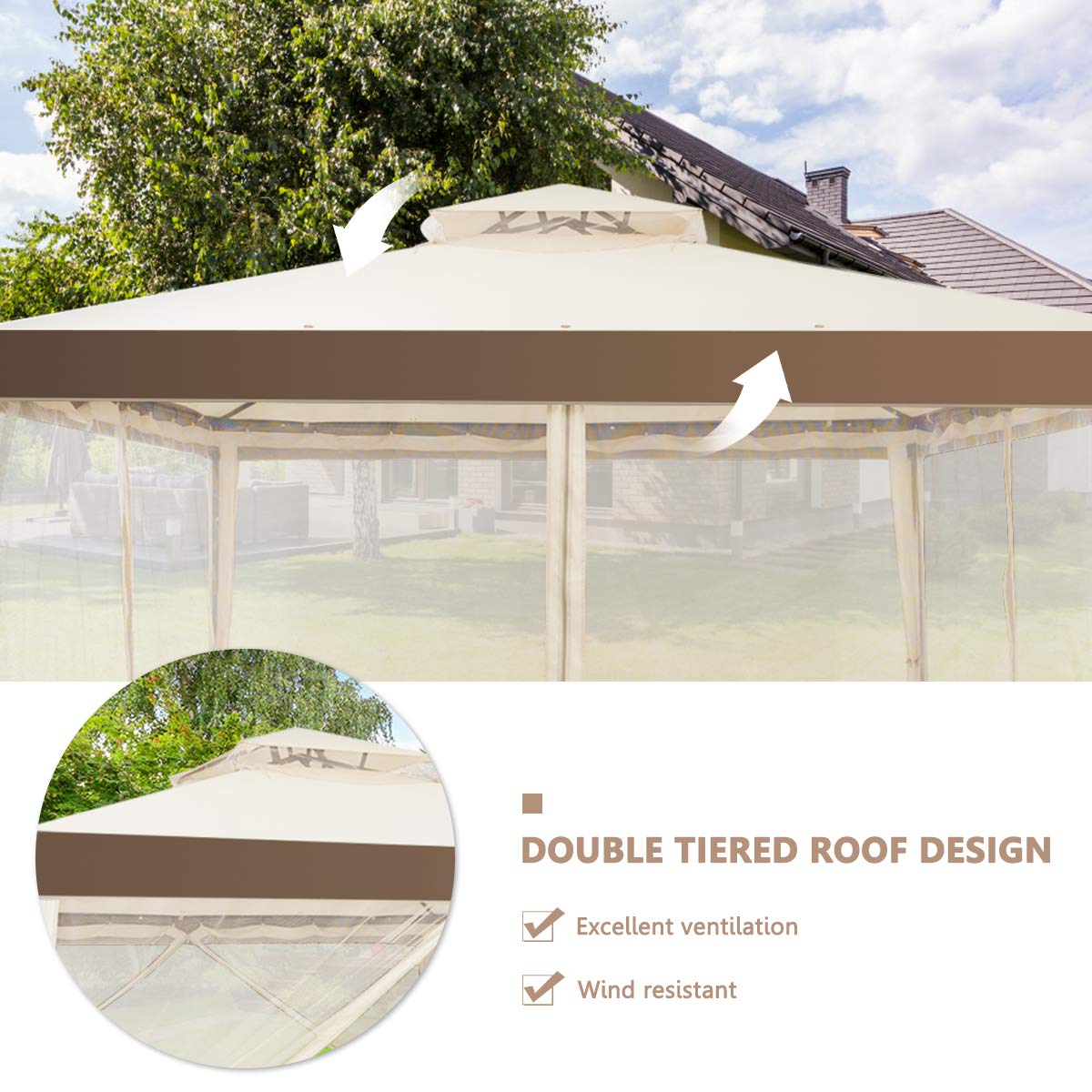 3m x 3m Outdoor Gazebo with Zipped Mesh Side Walls