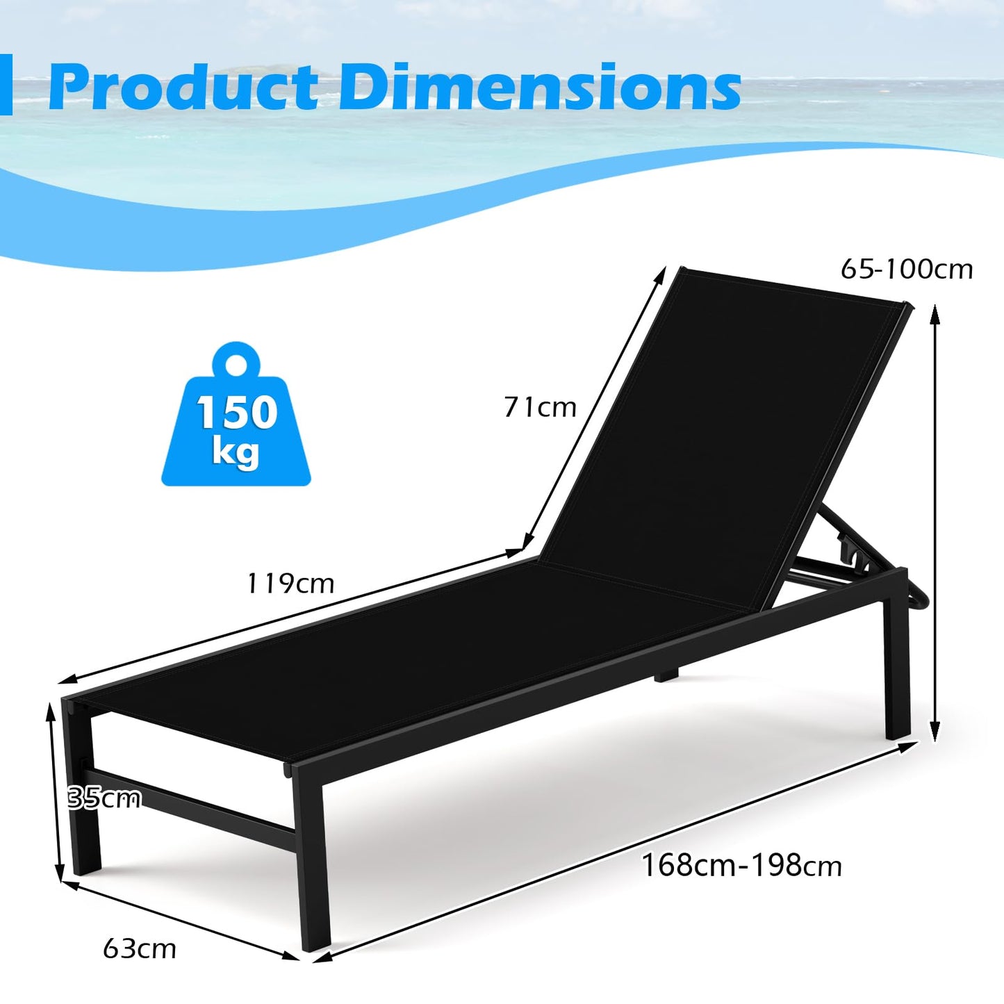6-Level Adjustable Patio Chaise Lounge Recliner Flat Deck Sunbed