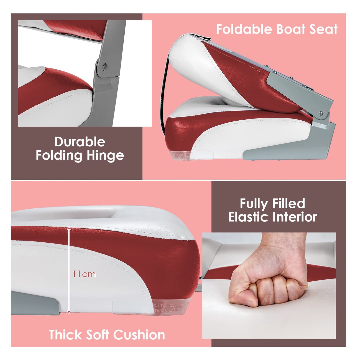 2 Pieces Folding Low-Back Boat Chair Set with Long Fixation Strap