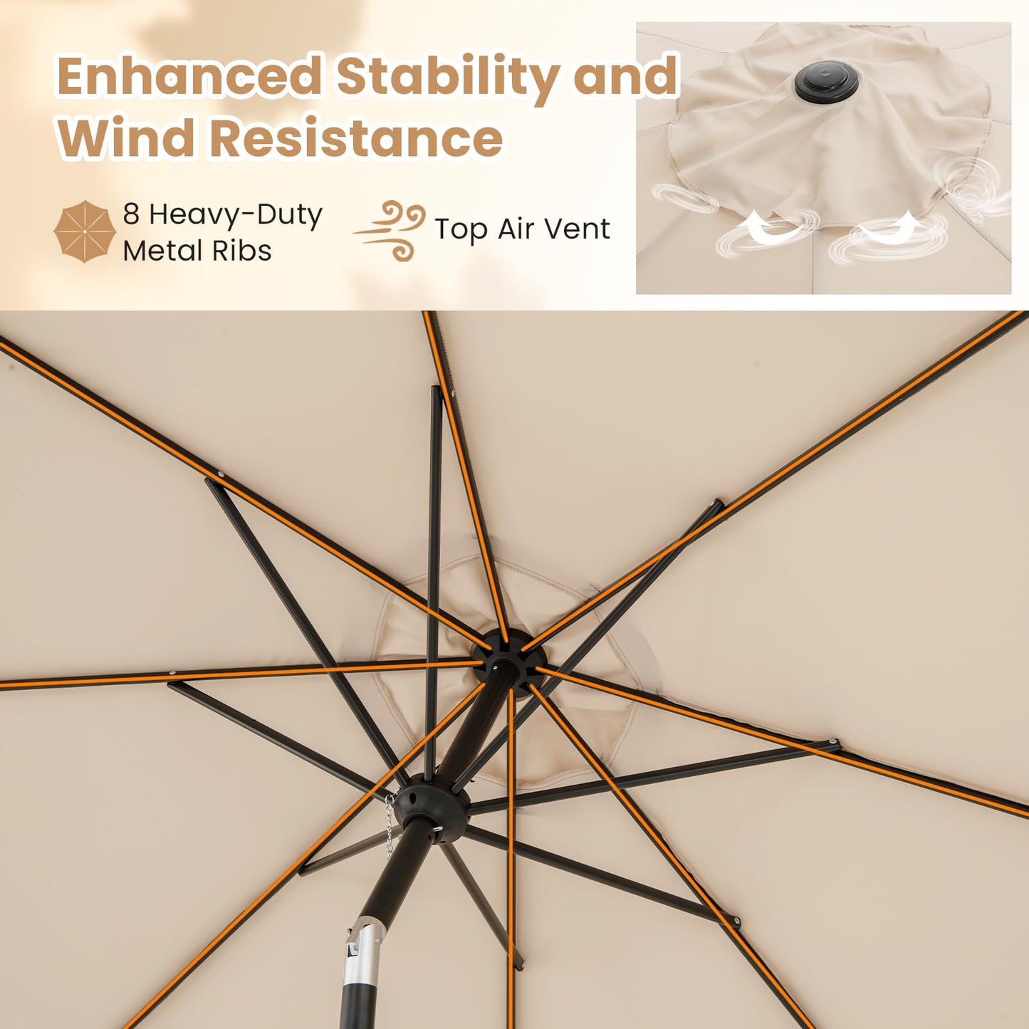 3M Waterproof Garden Parasol with Tilt & Crank Handle