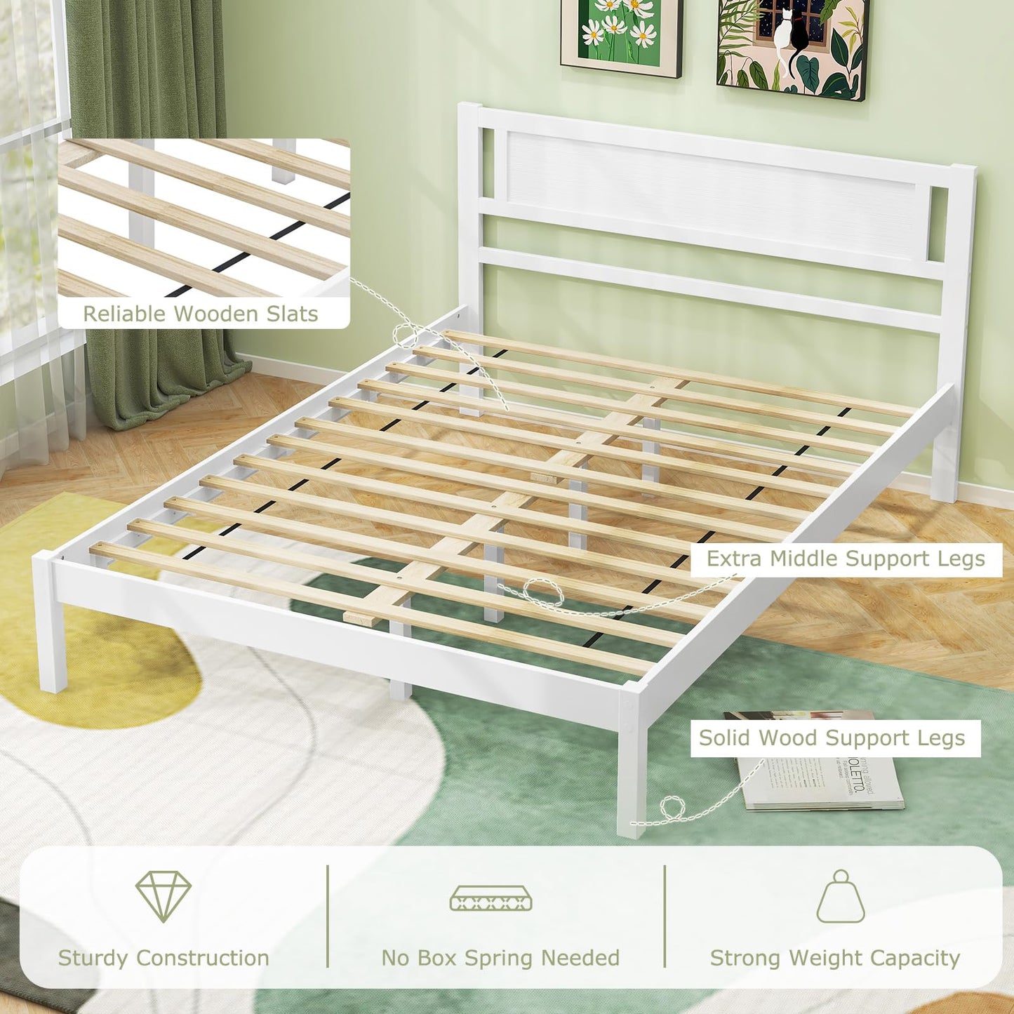4FT 6 Double Size Bed Frame with 145cm Headboard & 22cm Under bed Storage