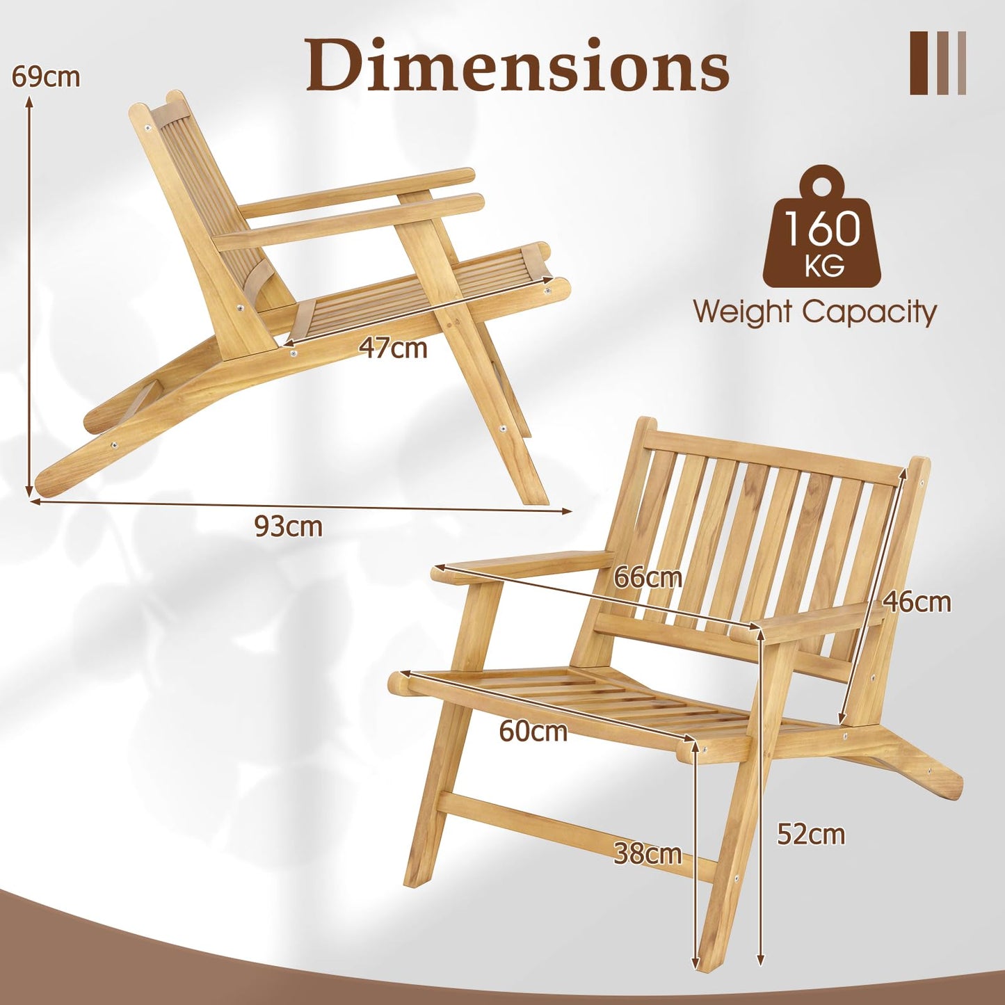 Natural Mid Century Teak Wood Outdoor Chair with Comfortable Backres