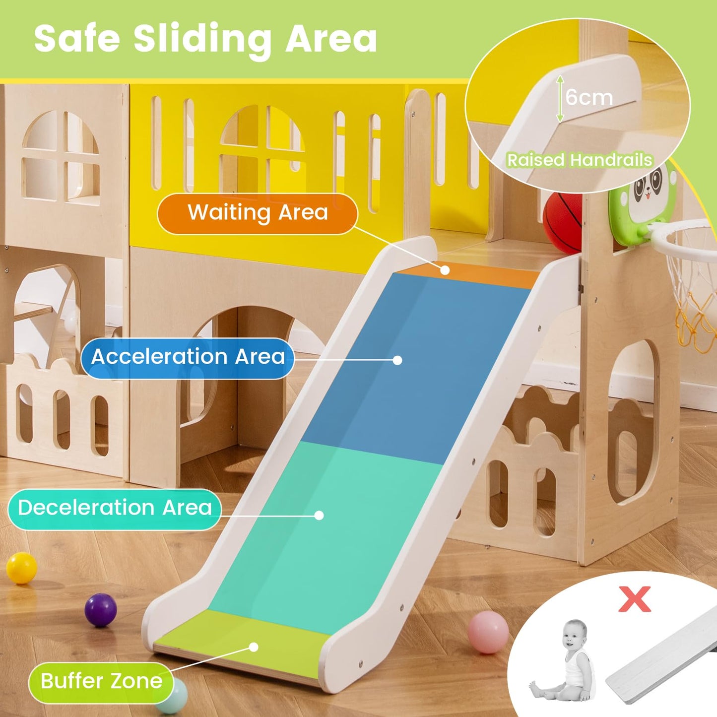 7-in-1 Toddler Slide Set with Ladder and Long Aisle Wooden Playground