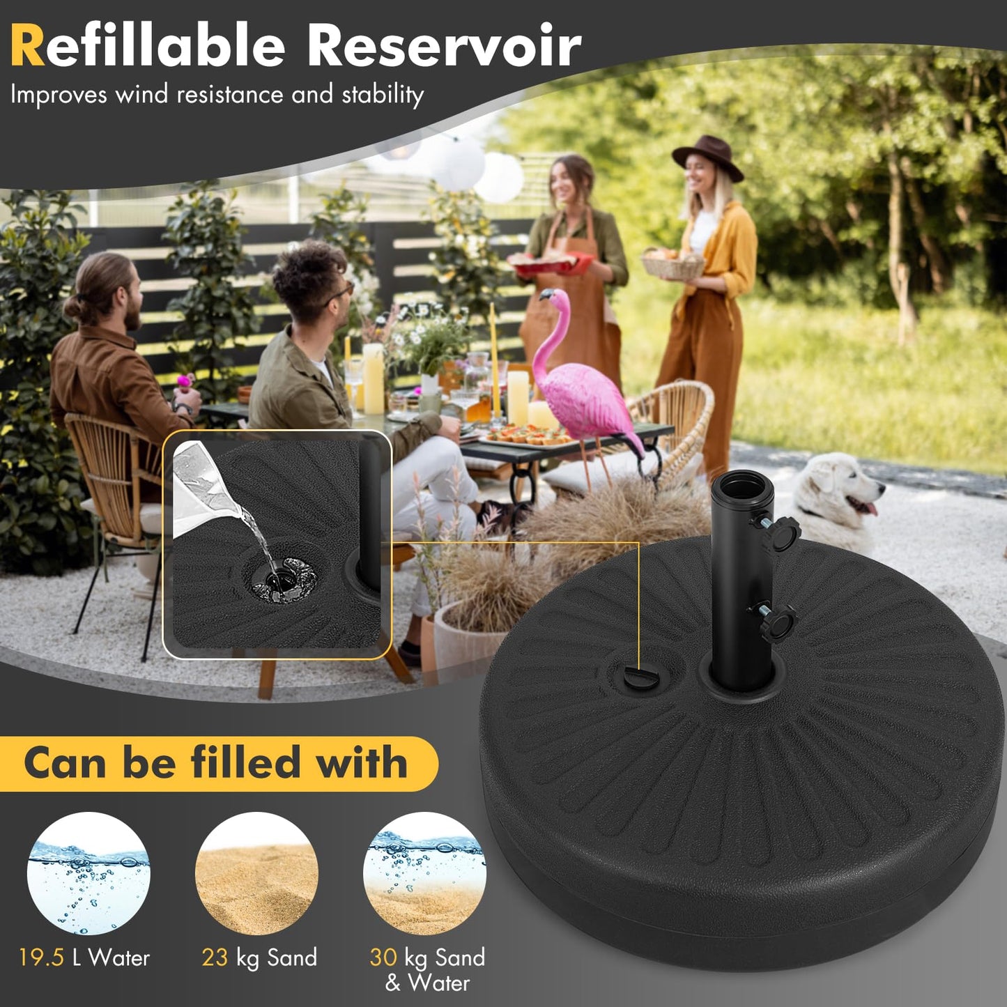 Water and Sand Fillable Umbrella Stand with Built-in Handle
