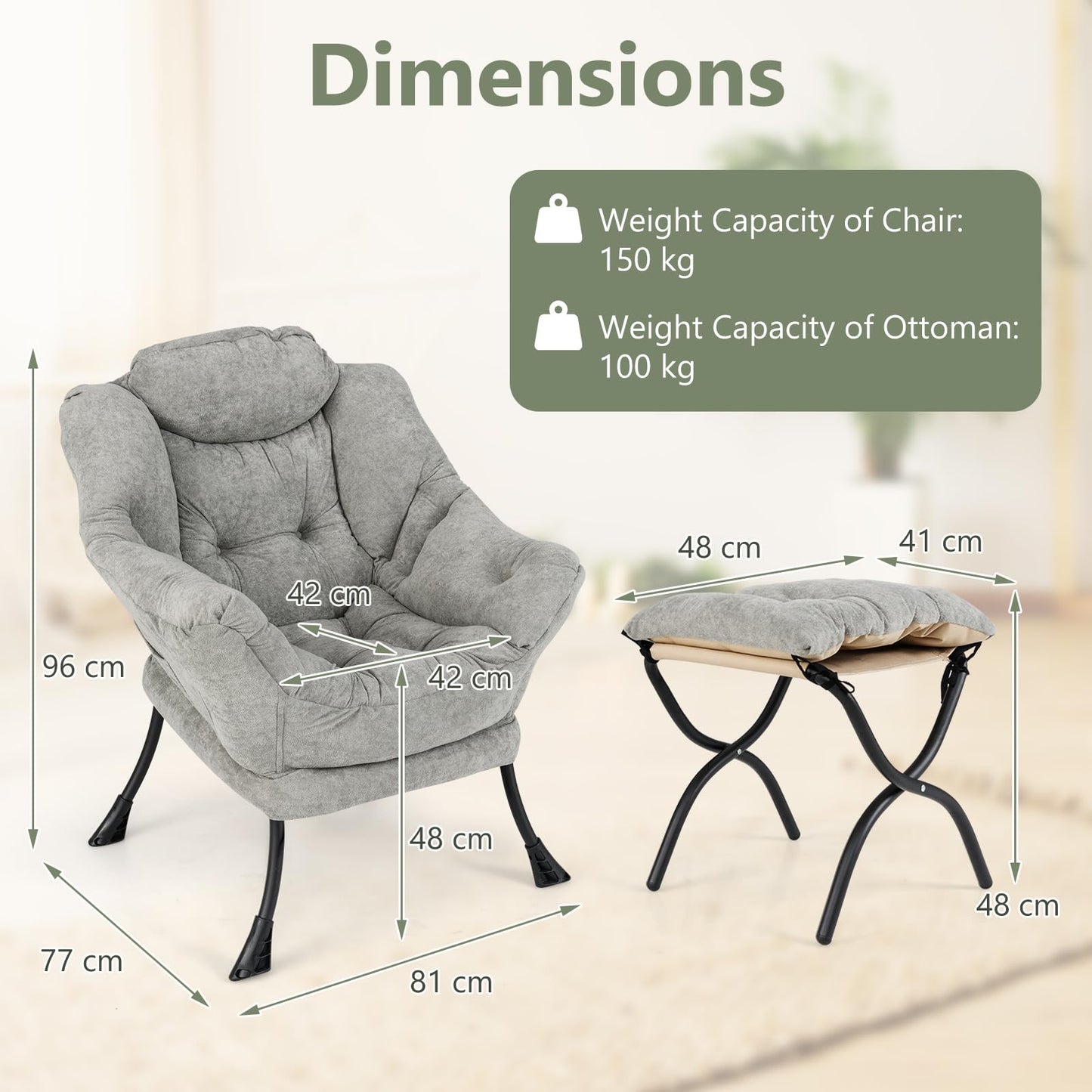 Armchair Accent Chair with Footstool for Living Room Bedroom