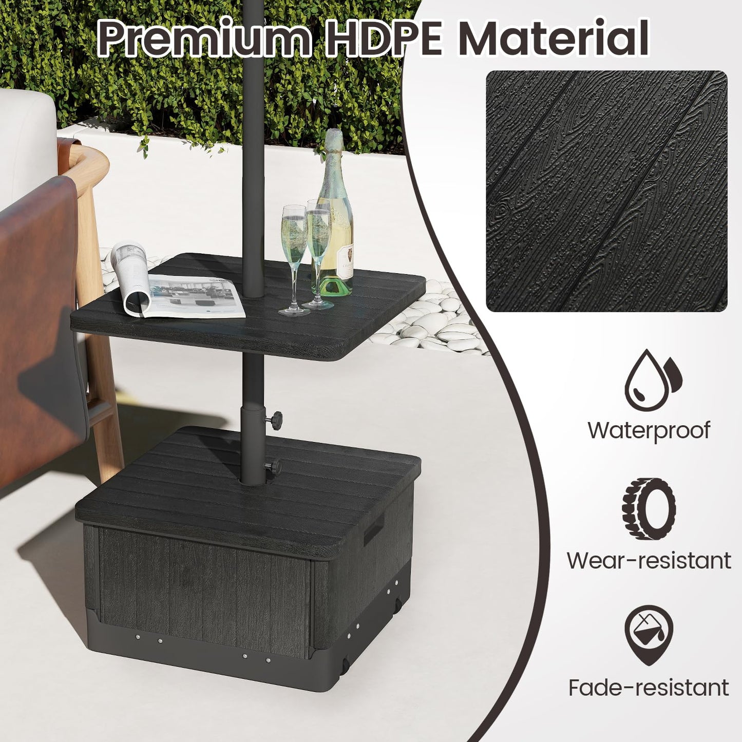 3-in-1 Patio Umbrella Base with Adjustable Tray and Weighted Bag