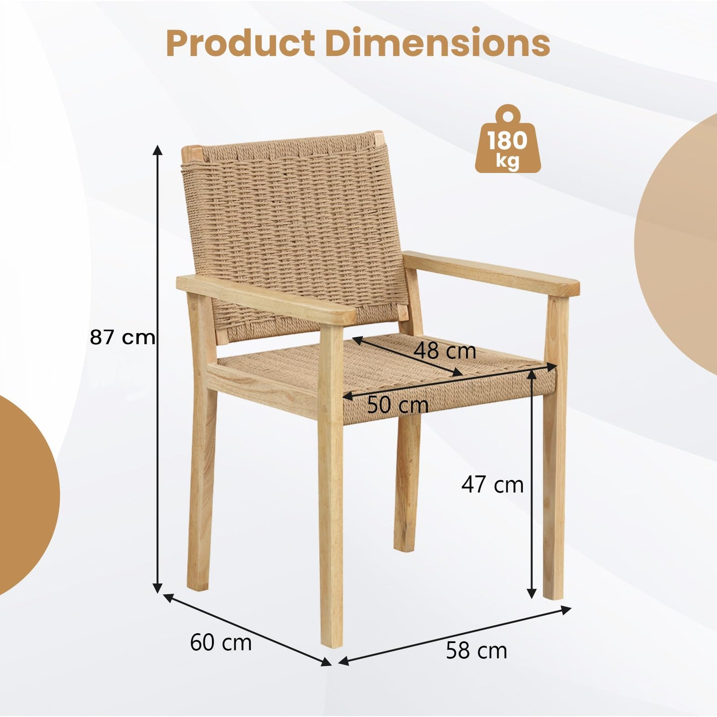 Wood Chair Set of 2 with Paper Rope Woven Seat