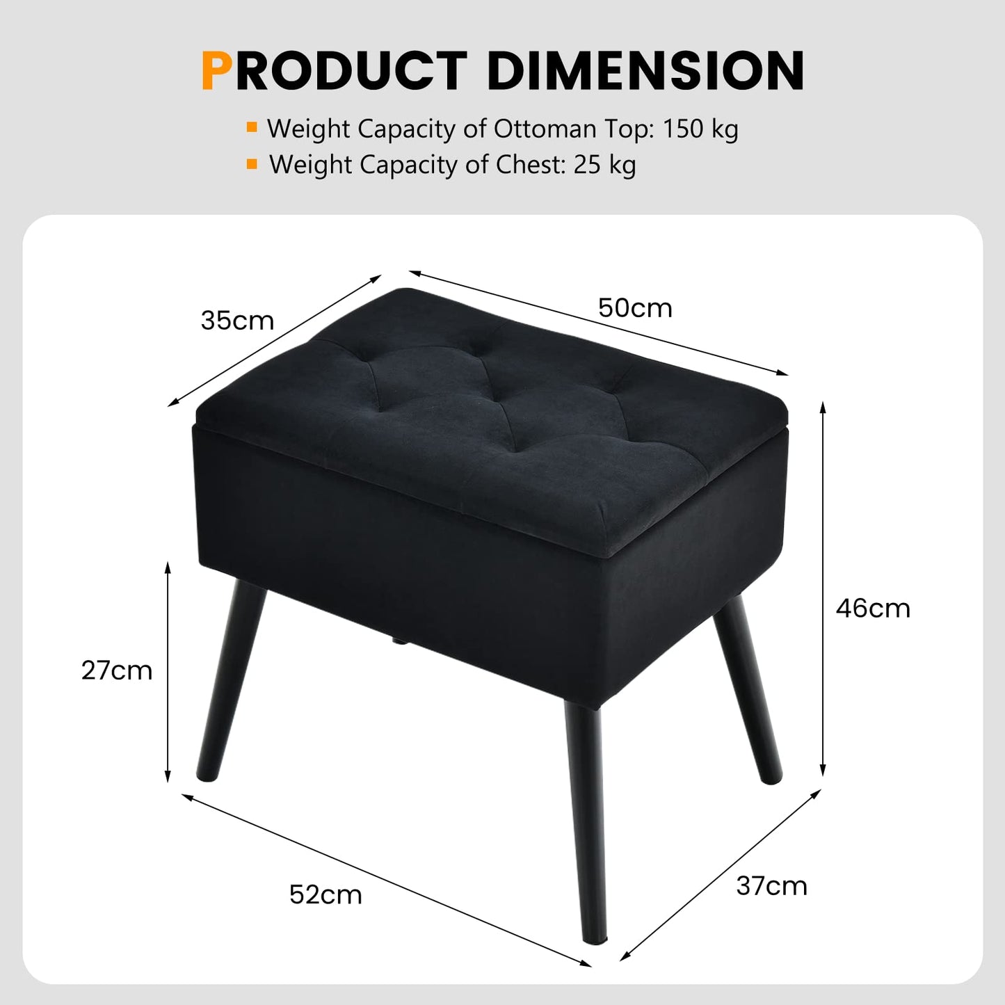 Modern Upholstered Flip Top Velvet Storage Ottoman Footrest