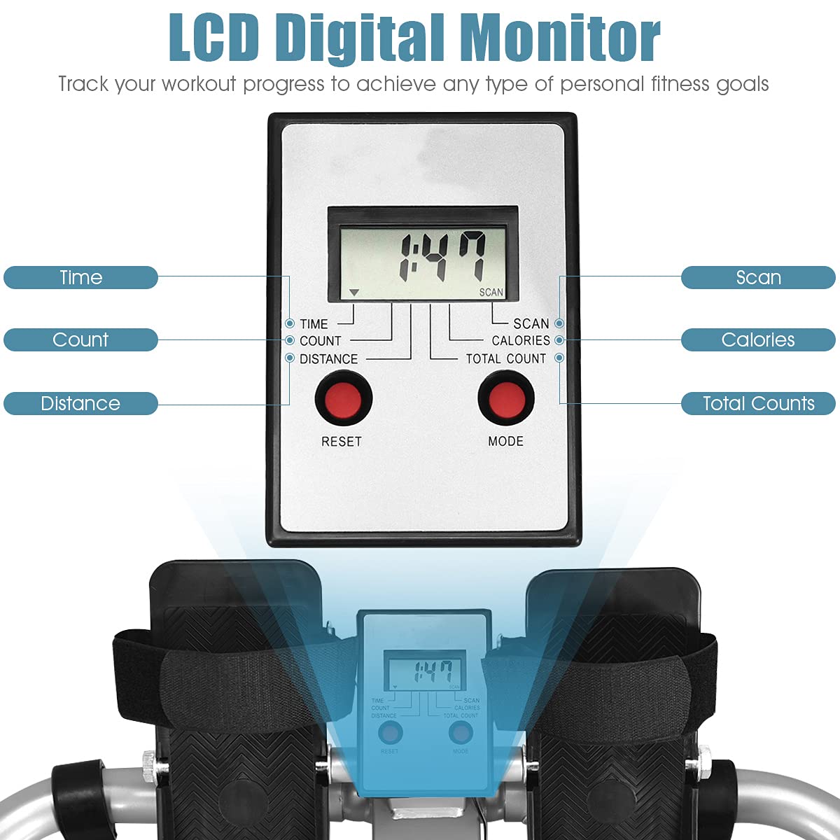 Hydraulic Rowing Machine with LCD Monitor for Home Gym