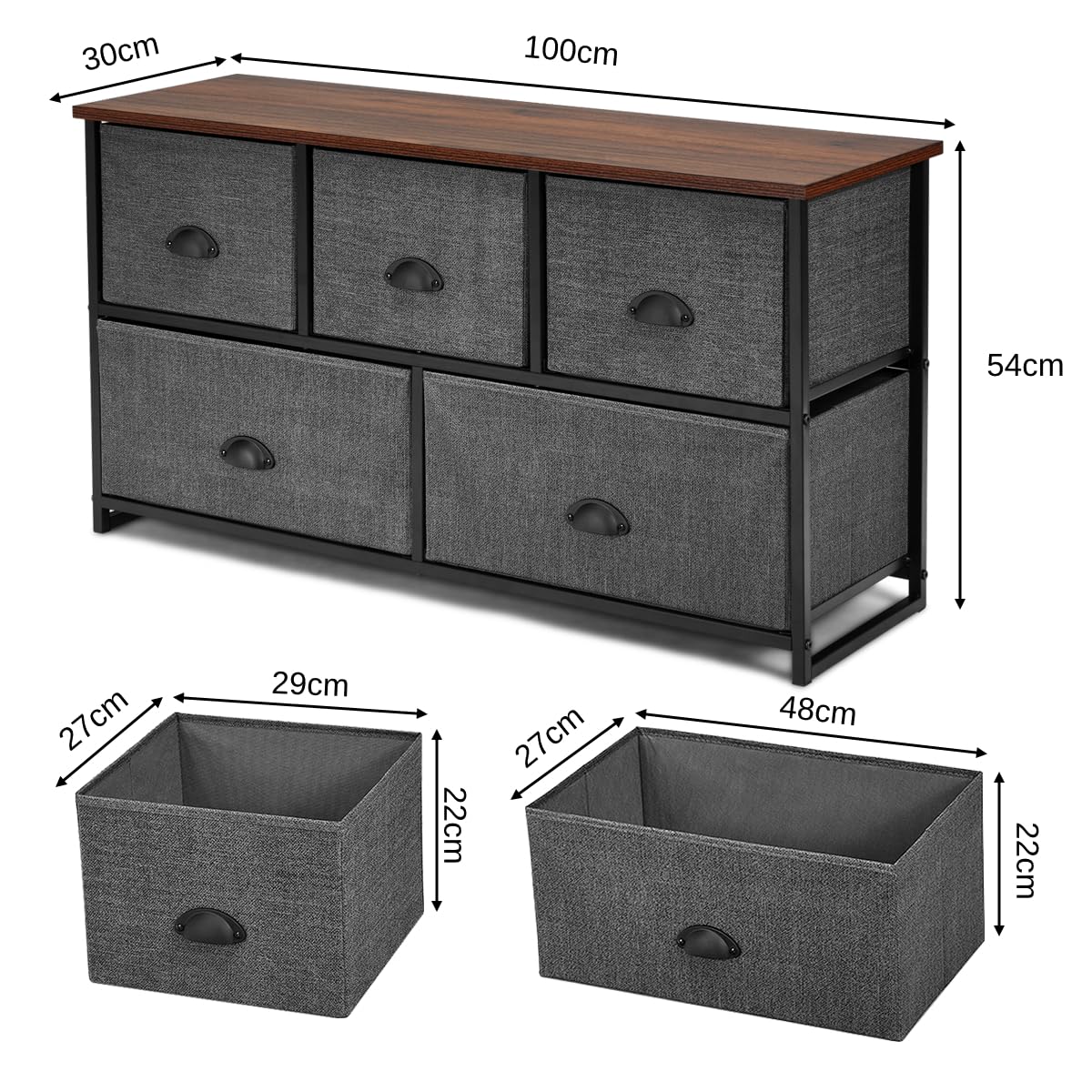 Fabric 5 Drawer Dresser Cabinet with Wooden Top