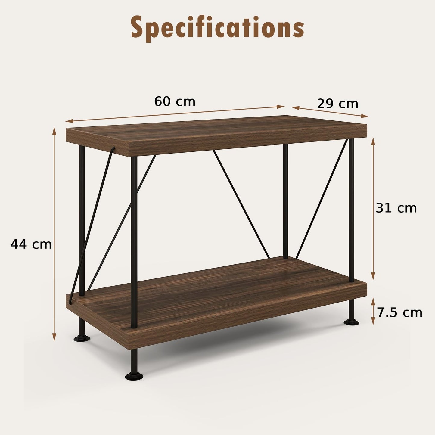 2-Tier Multipurpose Display Rack with Metal Frame for Living Room Home Office