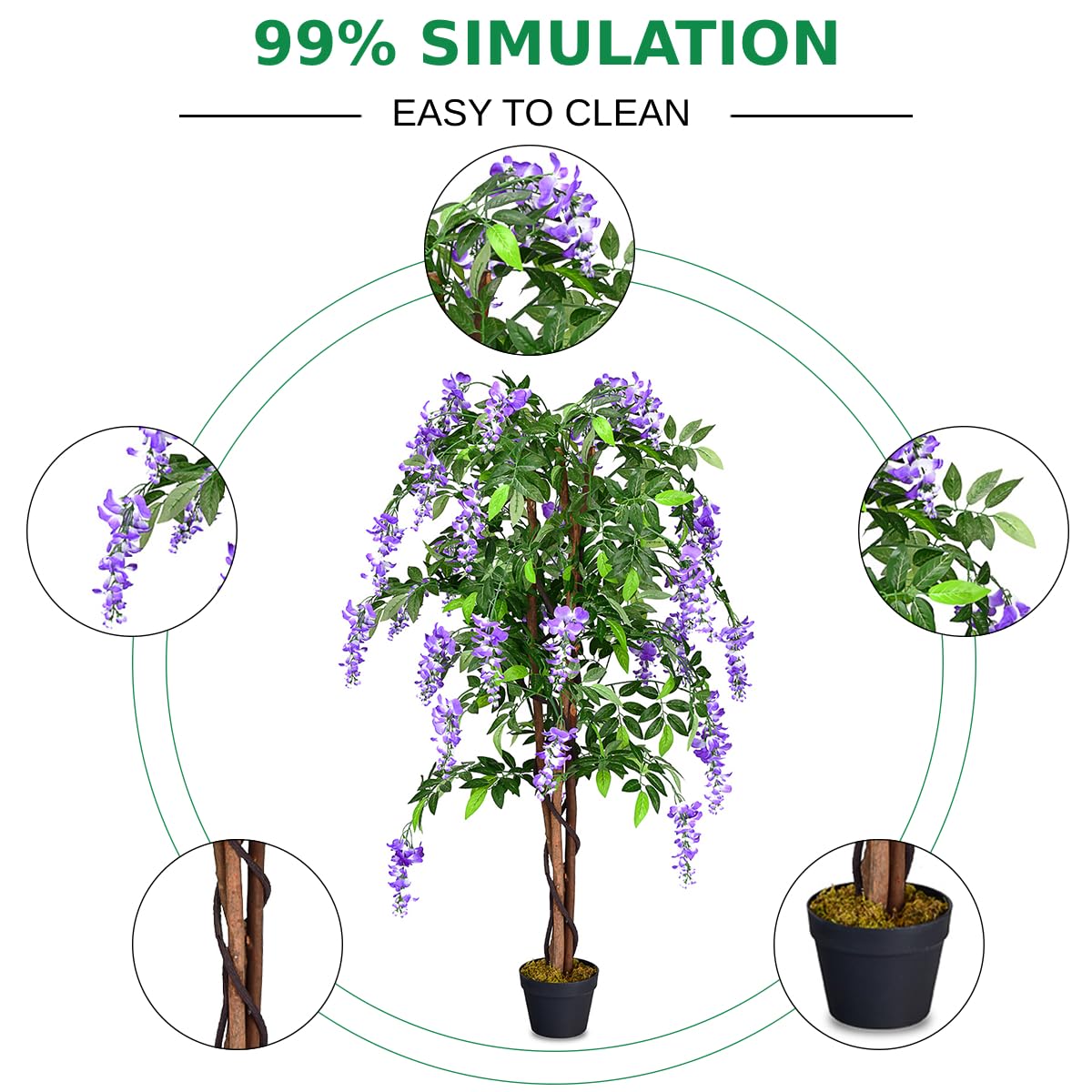150CM Ficus Artificial Tree Fake Wisteria Tree with 3 Natural Trunks