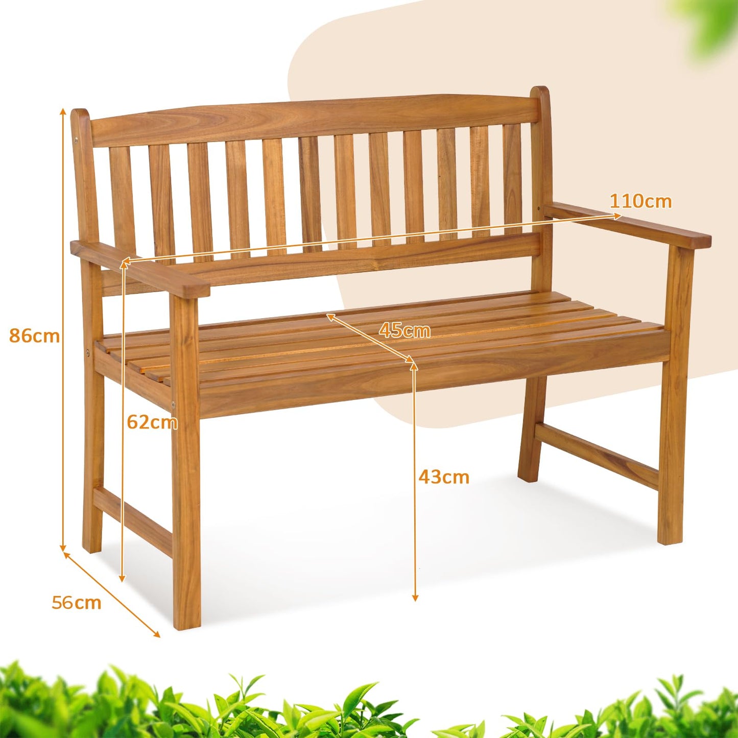 2-Person All-Weather Acacia Wood Patio Loveseat Park Bench Chair