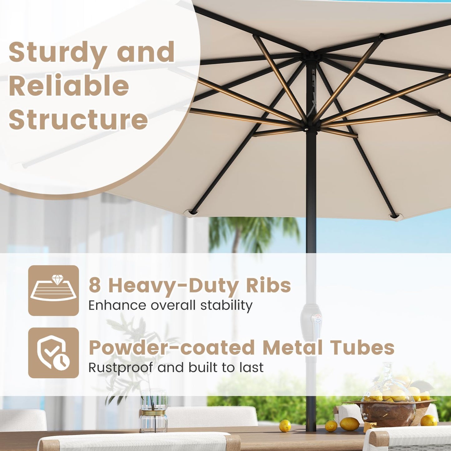 2.5M Heavy Duty Patio Umbrella with Crank Handle