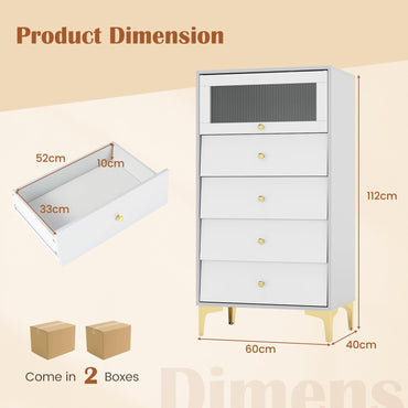Giantex Chest of Drawers 3/4-Drawer Dresser Storage Cabinet with Flip Up Glass Door (Gray, 5-Tier)