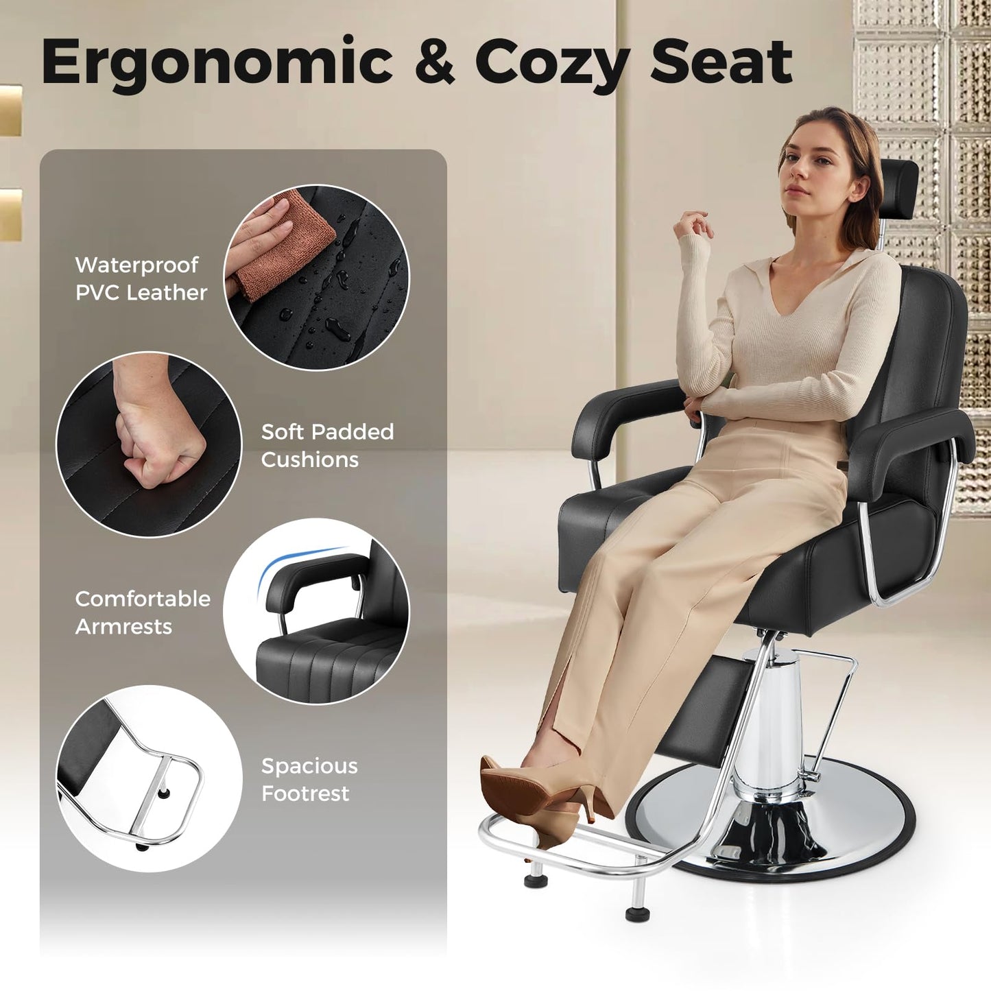 Salon Chair Hydraulic Barber Chair with Adjustable Headrest