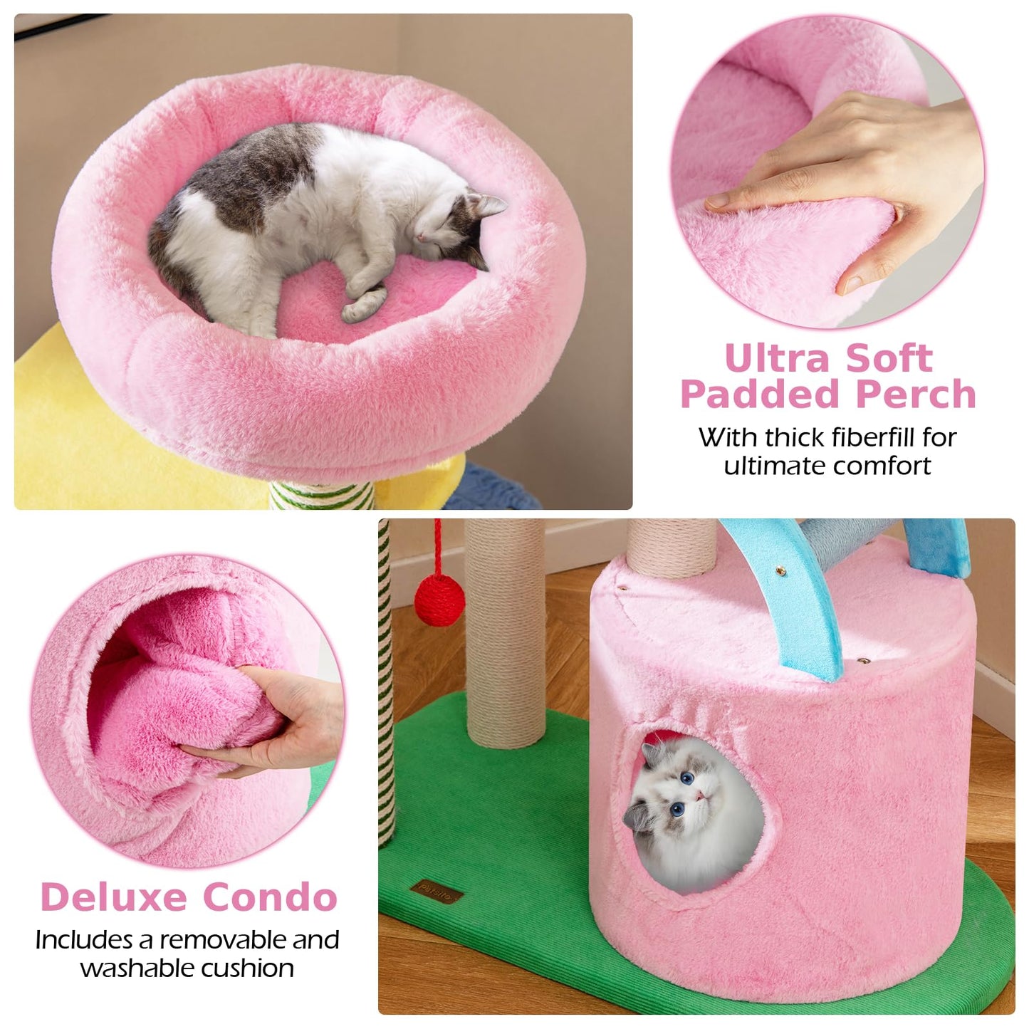 Elephant Themed Cat Tree for Cats with Condos and Padded Perch
