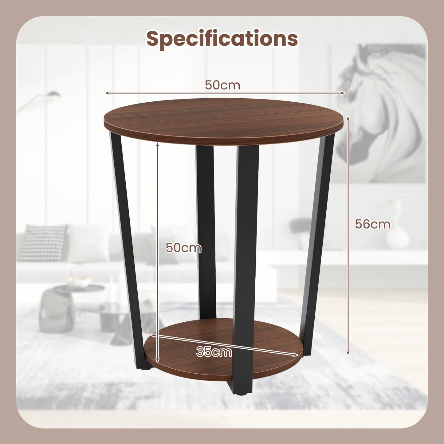 2-Tier Accent Side Table with Open Shelf