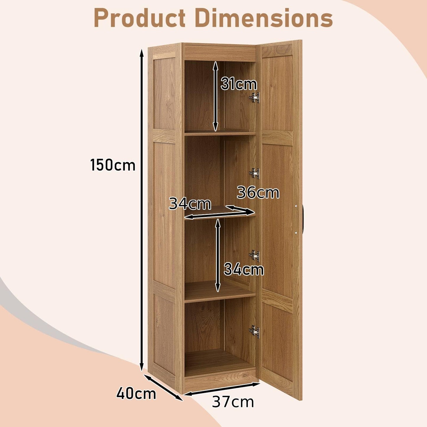 150 cm Tall 4-Tier Freestanding Storage Floor Cabinet