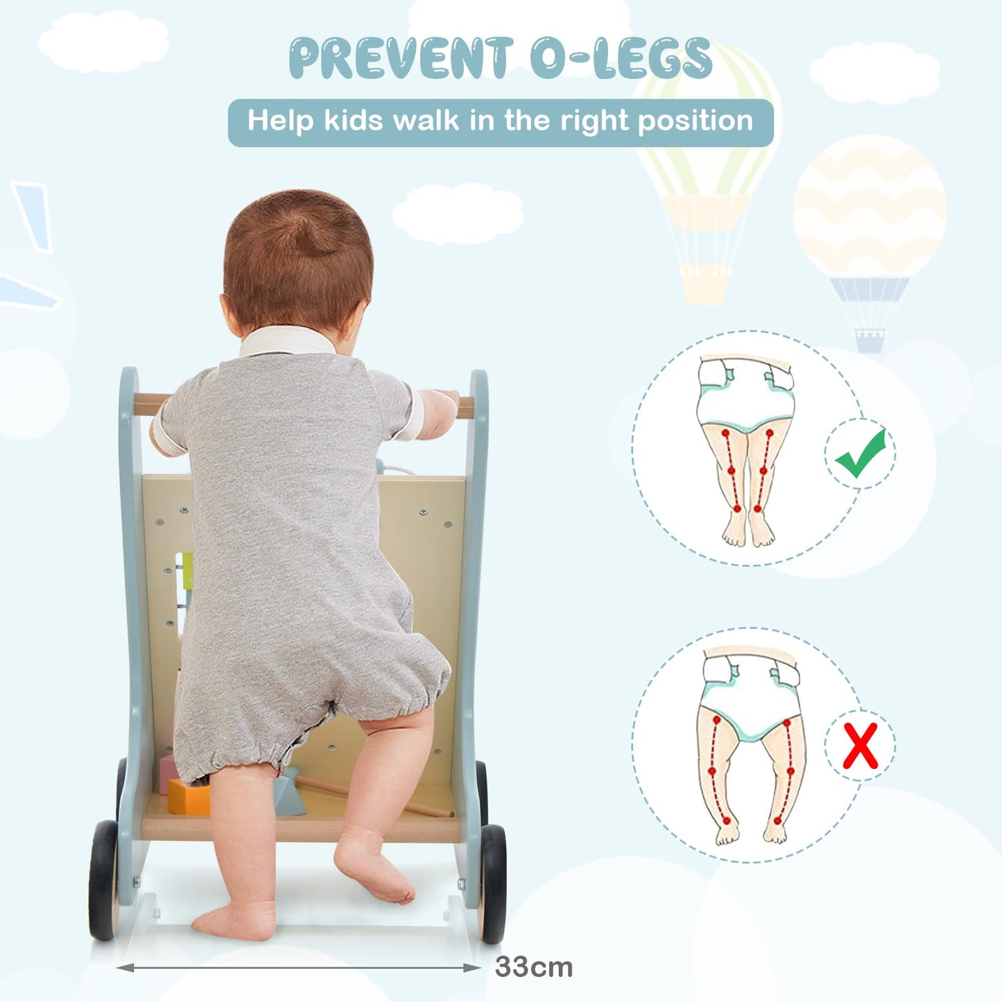 Toddler Push Walker with Handle & Rubber Wheels