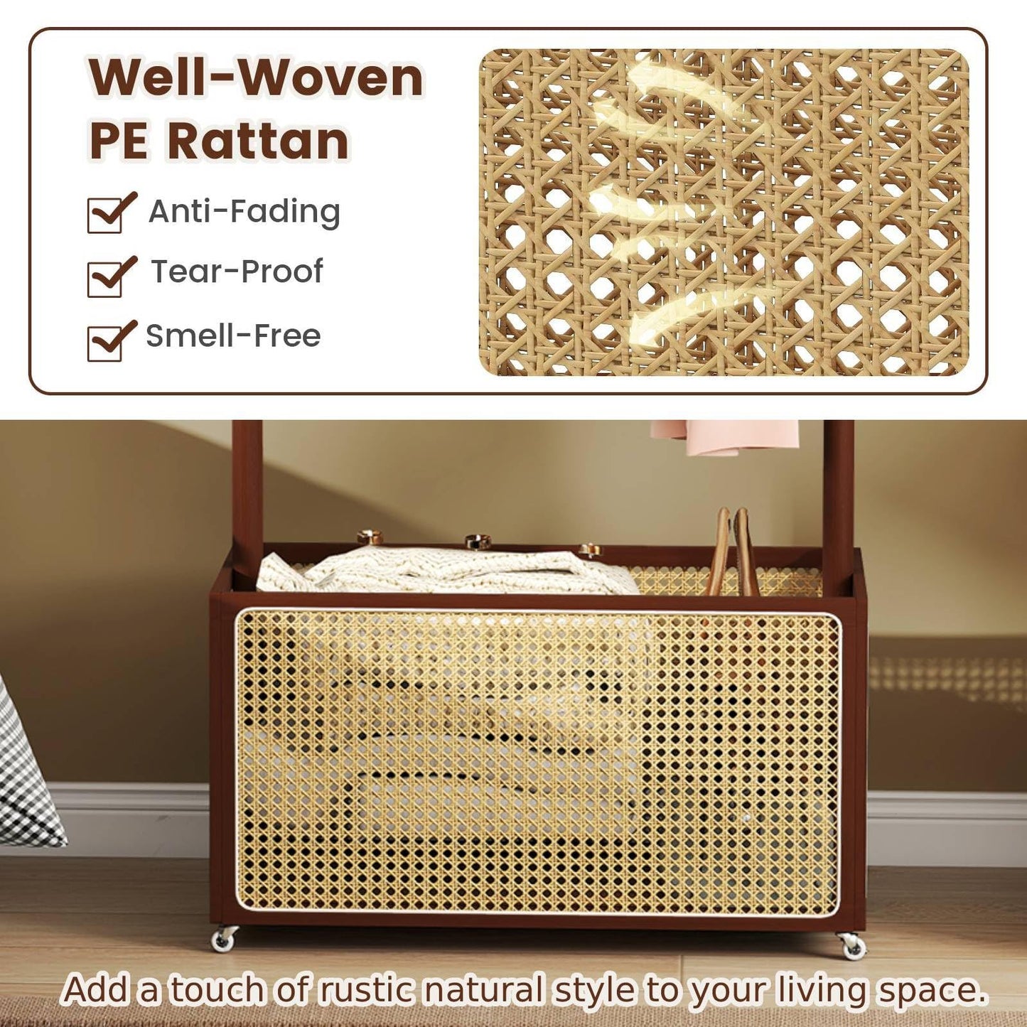 Bamboo Clothes Rack 2-In-1 Clothing Hanging Rail