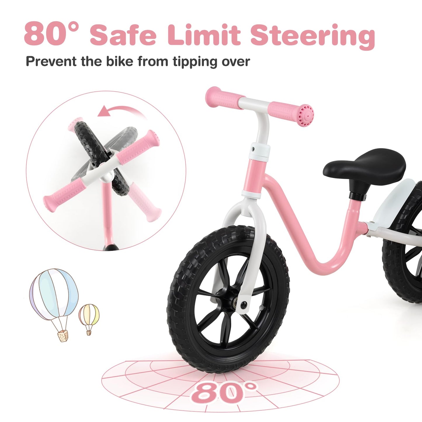 12 Inch Balance Bike No Pedal Training Bicycle with Adjustable Handle and Seat