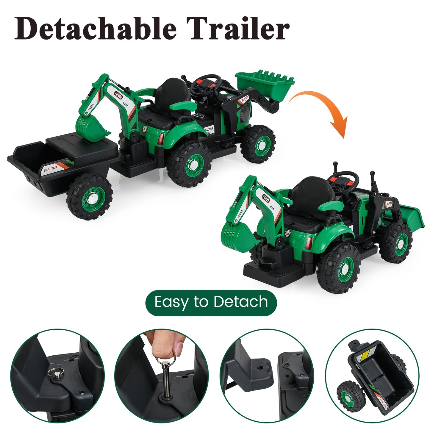 4-in-1 12V Kids Ride on Excavator and Bulldozer with Remote Control