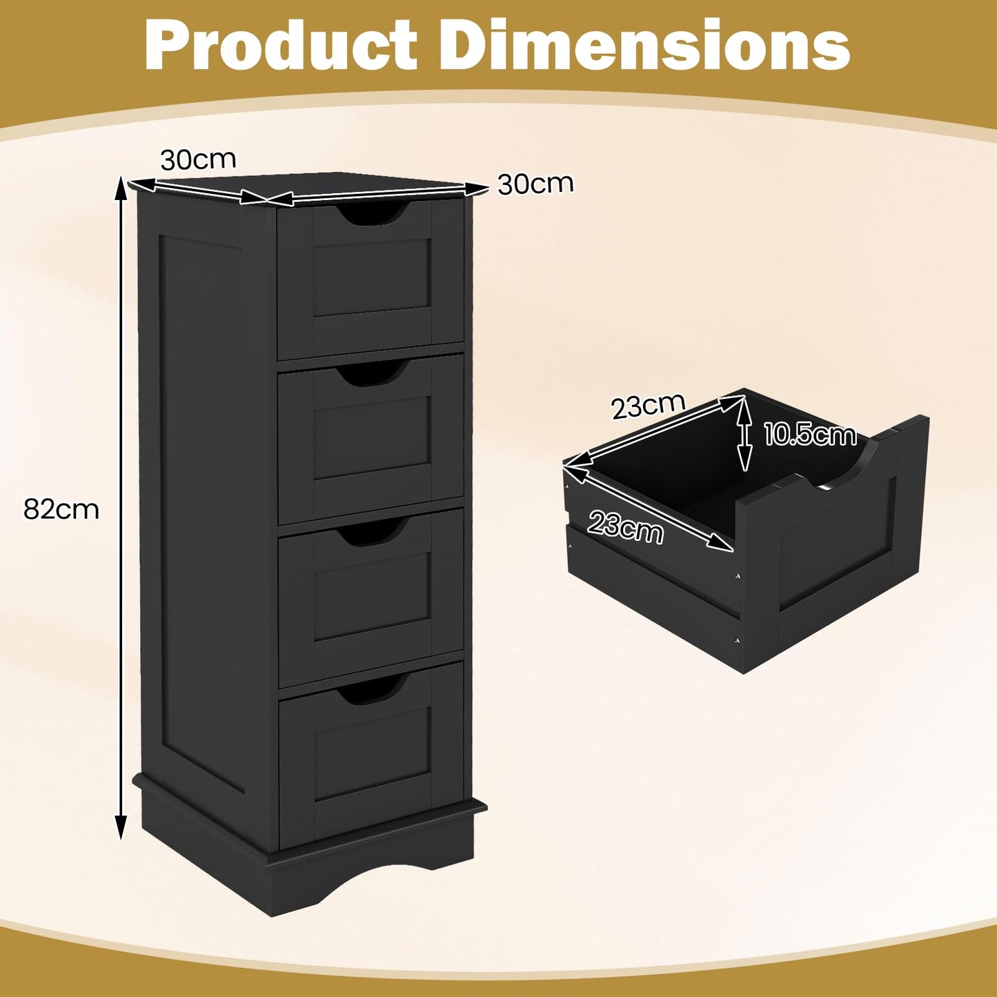 4-Drawer Bathroom Cabinet Narrow Floor Standing Cabinet