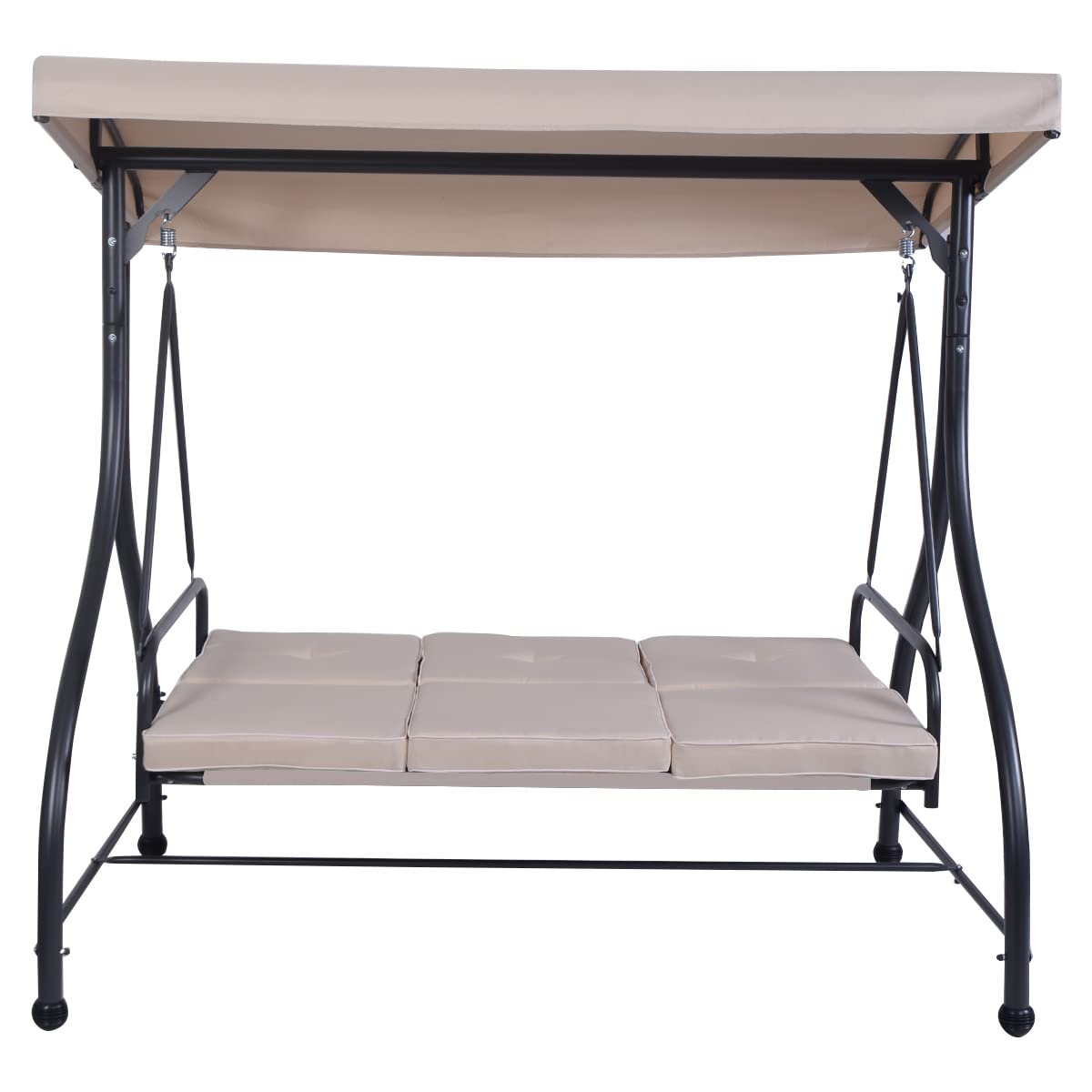 3 Seater Convertible Outdoor Hammock Bench Chair with Adjustable Canopy and Cushions