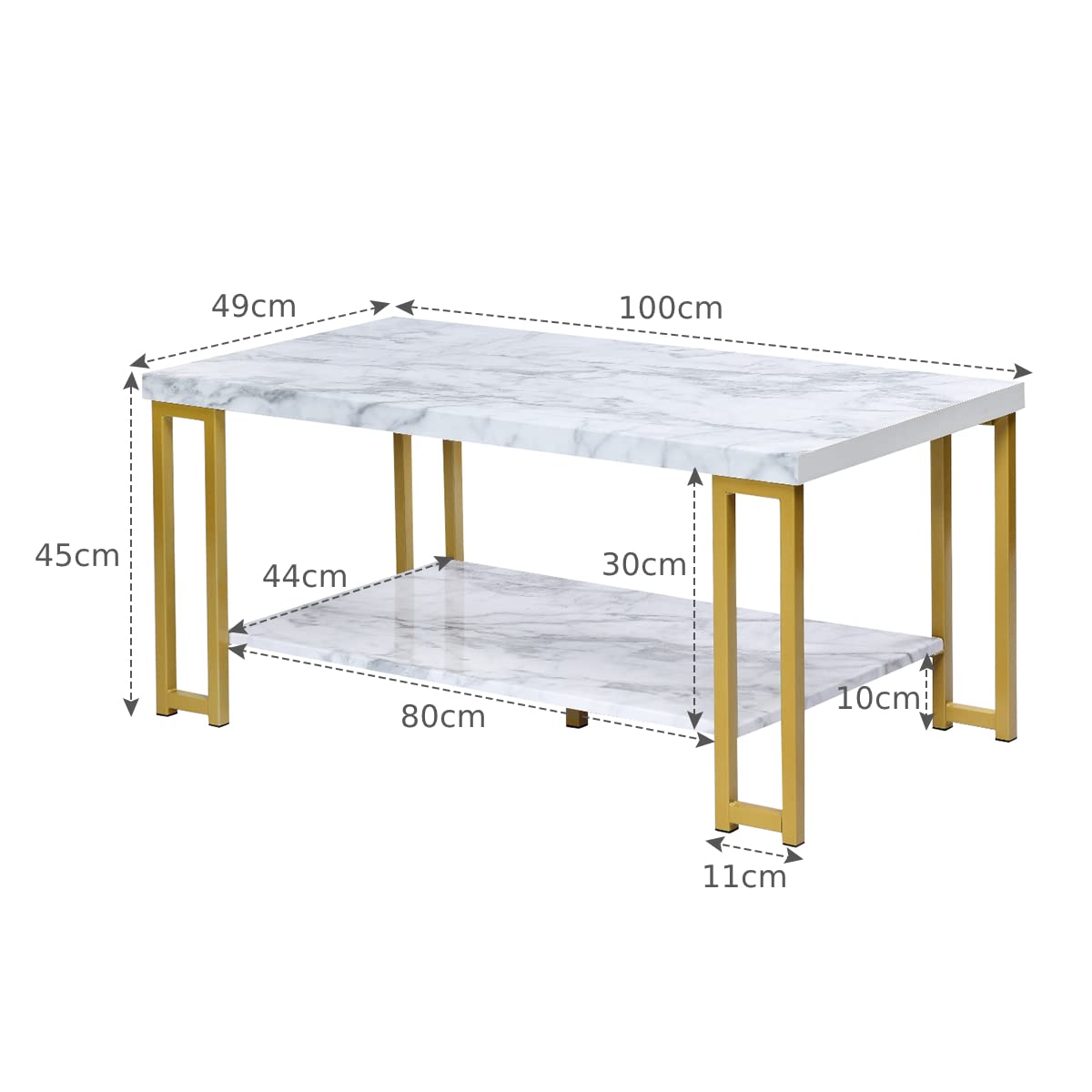 Marble Effect Cocktail Center Table with Storage Shelf