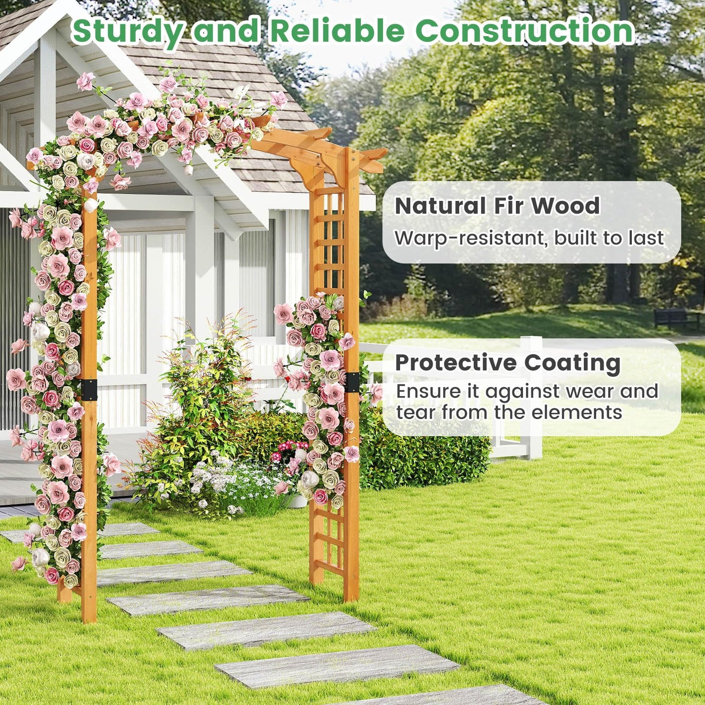 229cm Wooden Trellis Pergola Arbour for Party Wedding Backyard Patio