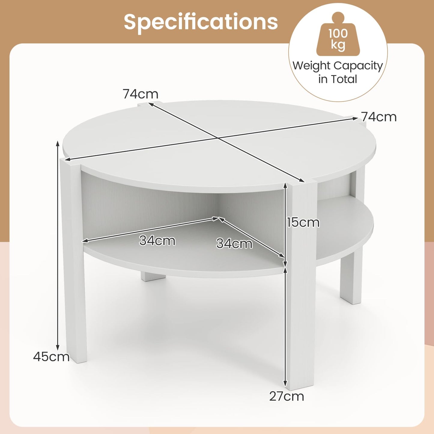 2 Tier Cocktail Center Accent Tea End Sofa Side Table with 4 Open Storage Shelves