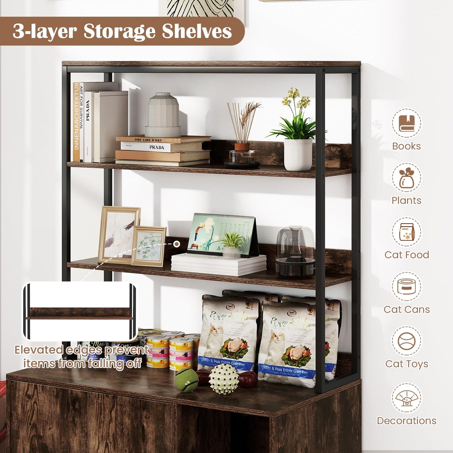 Hidden Cats Washroom Furniture with 3-tier Storage Shelves
