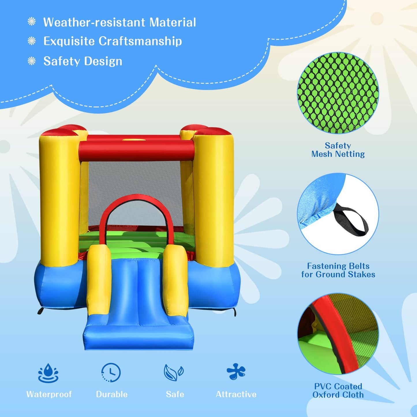 Inflatable Bounce House with Slide and Carrying Bag without Blower