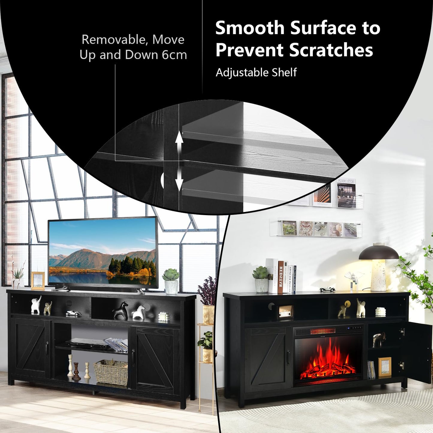 Modern Farmhouse TV Cabinet with Barn Doors for TVs Up to 65 Inches